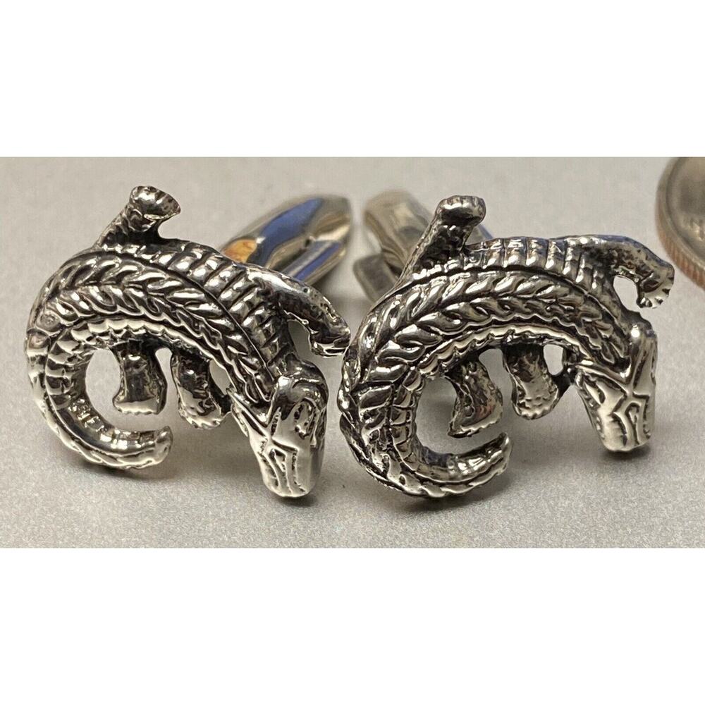 Curled Alligator Cufflinks .925 Sterling Silver by LETYG